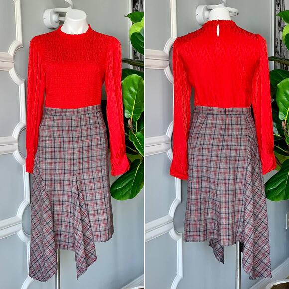 Isabel Marant Diesty Asymmetric Checked Wool Blend Skirt Size 6 - Picture 10 of 12